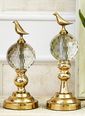 金色透明钻纹水晶铜鸟软装饰品 欧式样板房家居酒柜书柜书靠摆设