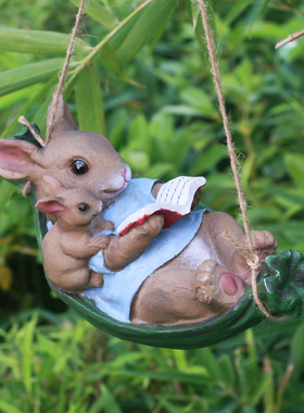 户外庭院可爱小兔子花园秋千兔壁挂阳台树上创意摆件幼儿园装饰品