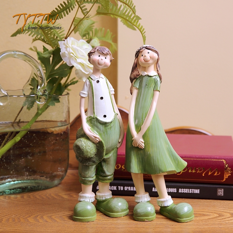 美式乡村森林阳光绿色生活情侣飘逸款婚庆礼品娃娃摆件树脂装饰