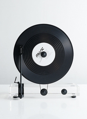 简约现代高端感留声机模型黑胶唱片水晶装饰品样板间桌面创意摆件