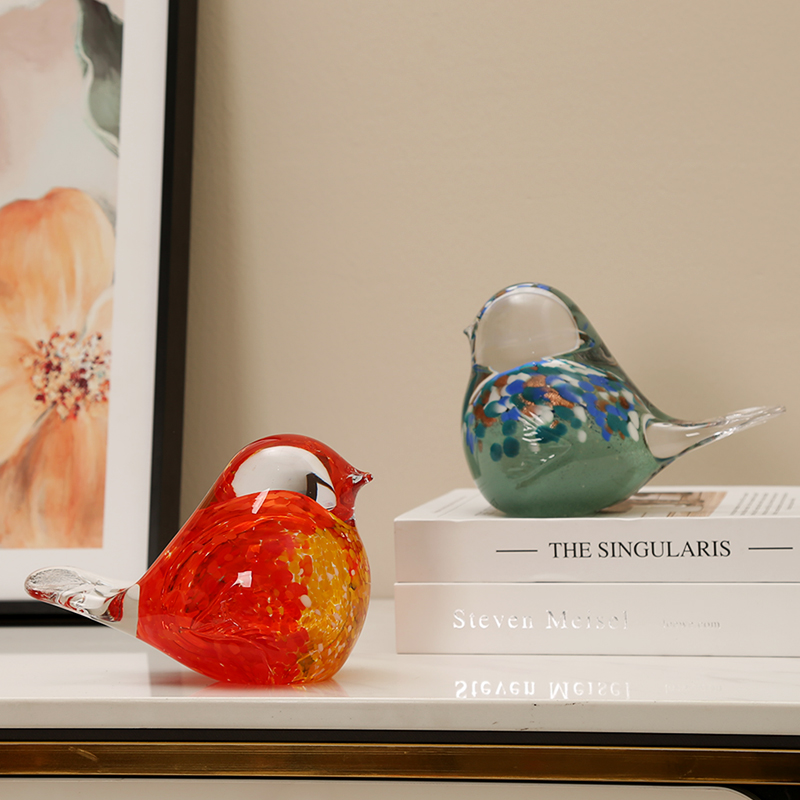 抽象琉璃动物小鸟摆件现代轻奢客厅办公室样板房儿童房桌面装饰品