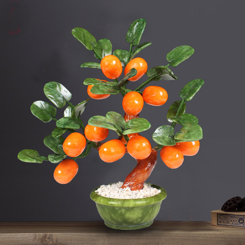 玉石金桔橘子树盆景大吉大利中式摆件装饰品植物客厅电视柜盆栽