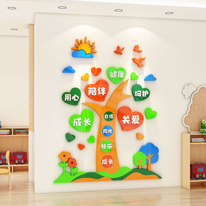 幼儿园墙贴教室布置墙面装饰亚克力3d立体卡通文化墙环创布置材料