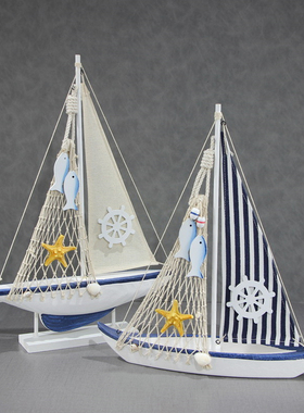 地中海风格帆船装饰品摆件海洋风木质轮船模型电视柜酒柜玄关摆设