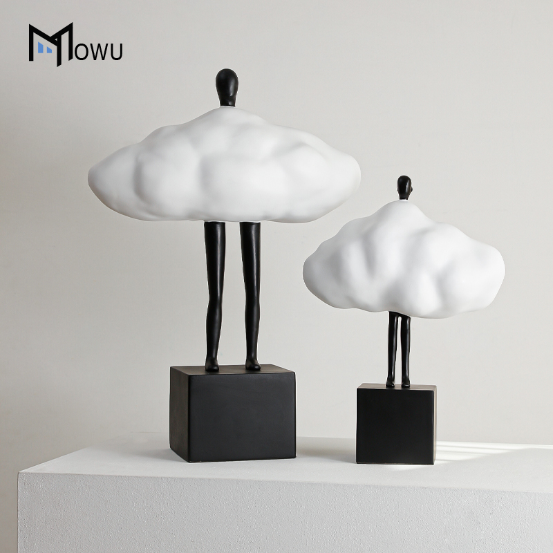 抽象人物摆件极简风黑白云朵高级感玄关艺术软装客厅电视柜装饰品