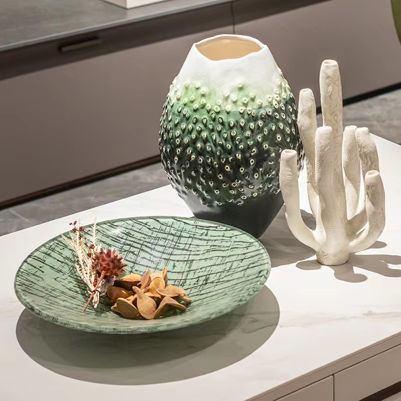 现代高级感肌理摆件客厅果盘海洋风创意珊瑚装饰品树脂花器摆设品