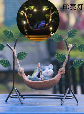 LED秋千动物摆件挂件工艺家居家装饰品树木吊件庭院花园可发光