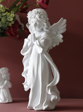北欧复古做旧树脂少女天使石膏雕塑桌面装饰拍照书柜装饰工艺摆件