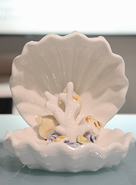 地中海陶瓷摆件现代贝壳装饰工艺软装珊瑚海洋海螺家居首饰盒摆设