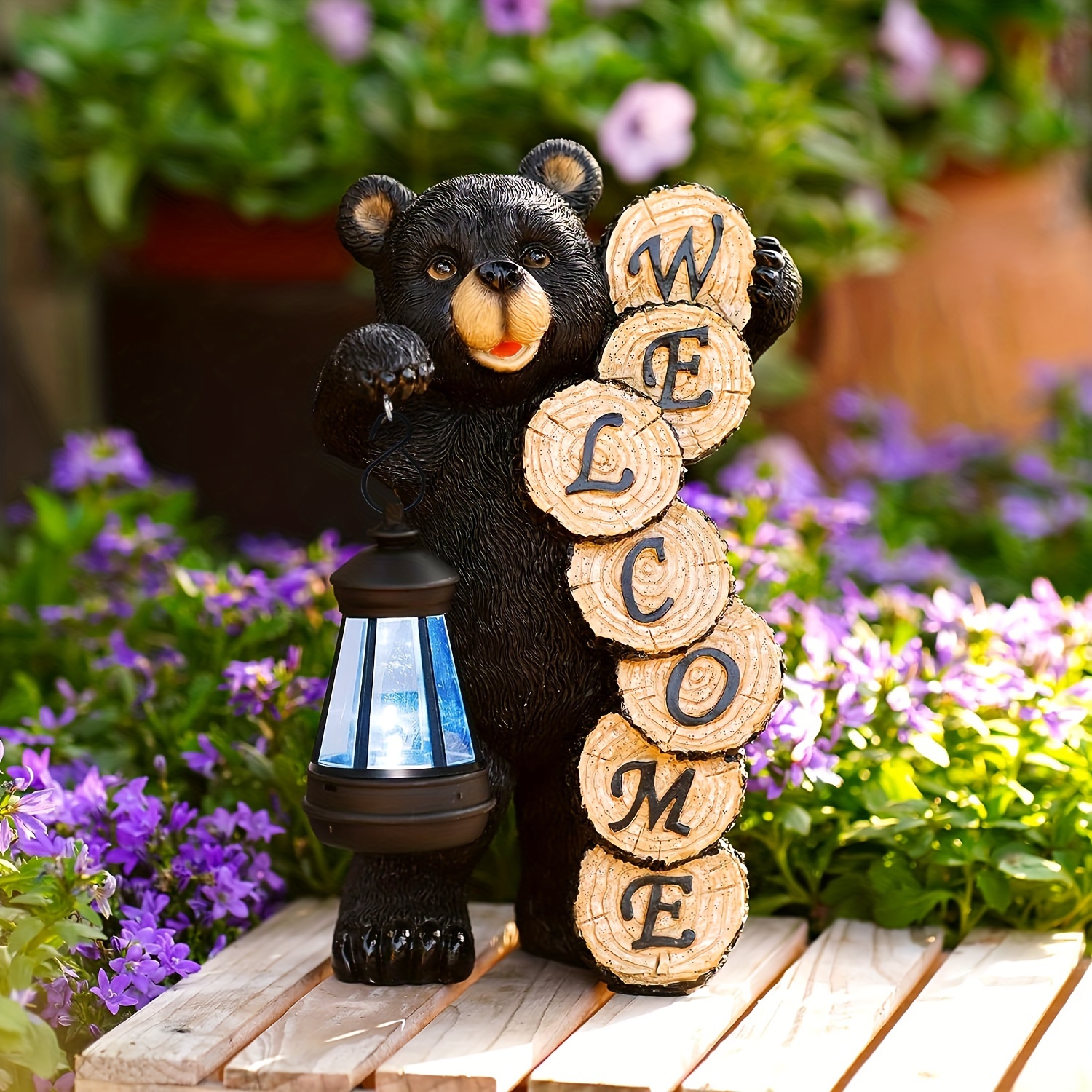 大黑熊摆件太阳能灯装饰户外花园庭院园艺装饰阳台造景欢迎牌夜灯