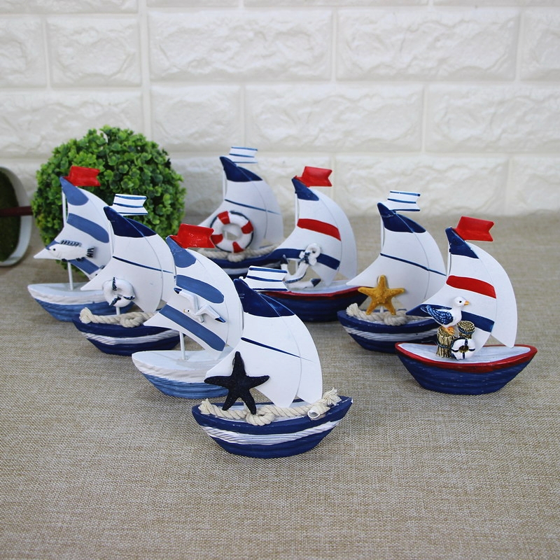 地中海风格铁皮小帆船家居装饰桌面迷你船形小摆件海洋风拍摄道具
