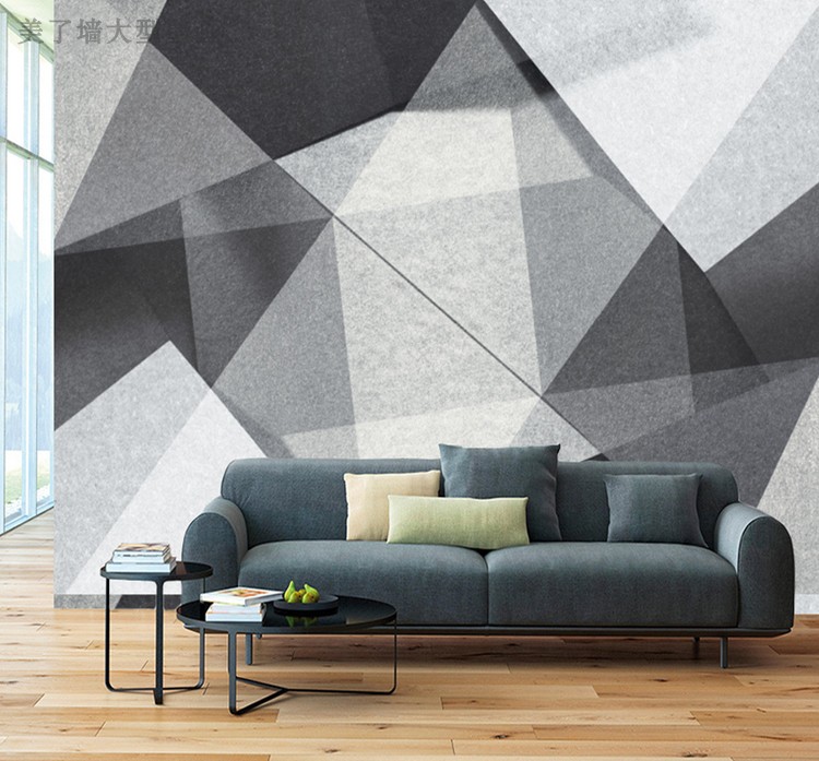 3d立体几何菱形壁纸北欧黑白灰简约风格墙纸客厅沙发墙背景壁画