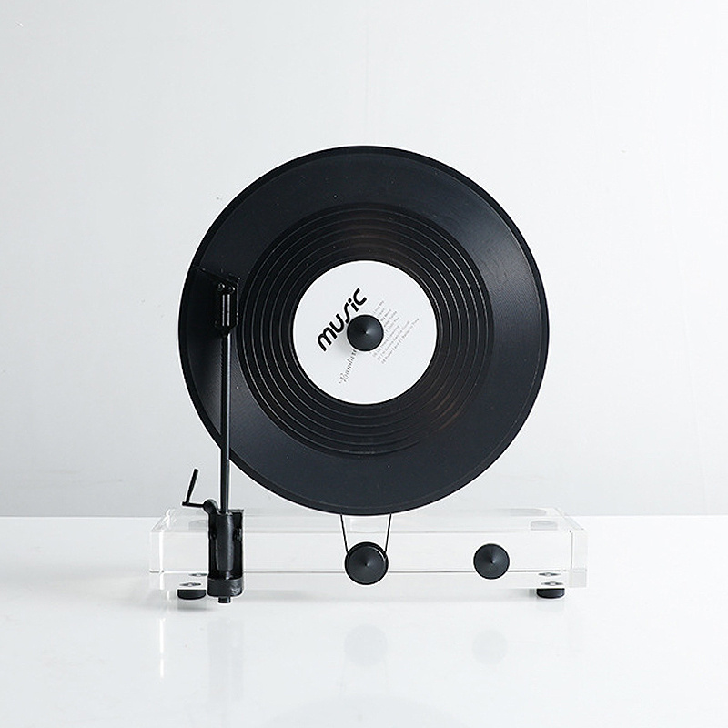 简约现代高端感留声机模型黑胶唱片水晶装饰品样板间桌面创意摆件