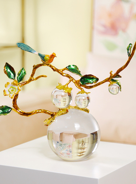 轻奢葫芦小鸟树枝水晶球摆件现代艺术客厅酒柜桌面家居装饰品礼品