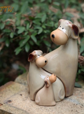 可爱陶瓷素色狗狗庭院创意桌面摆件杂货花园装饰朋友送礼