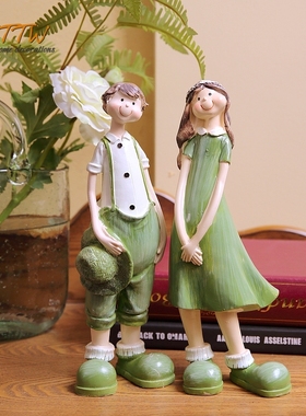 美式乡村森林阳光绿色生活情侣飘逸款婚庆礼品娃娃摆件树脂装饰