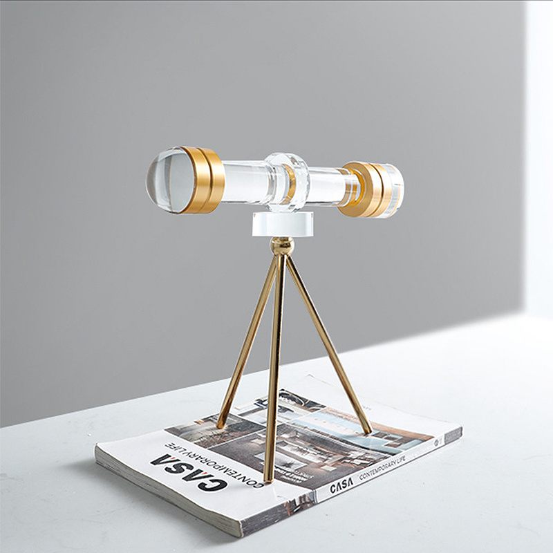现代轻奢金属水晶望远镜模型摆件高级感样板间客厅书房桌面装饰品