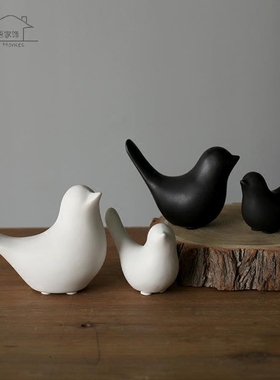 北欧现代简约桌面创意摆件软装家居饰品经典黑白陶瓷小鸟