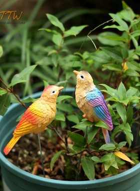 树脂彩色对鸟花插庭院阳台花园花盆创意多肉绿植点缀家居装饰摆件