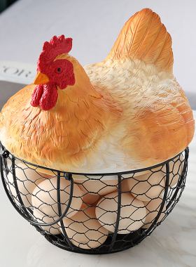 母鸡鸡蛋篮水果篮大蒜土豆杂物蓝树脂厨房装饰创意母鸡收纳铁编篮