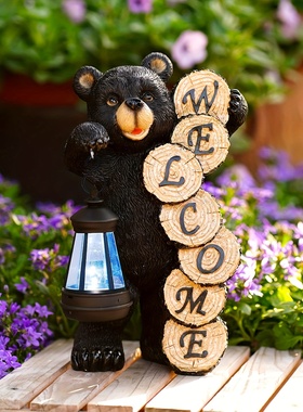 大黑熊摆件太阳能灯装饰户外花园庭院园艺装饰阳台造景欢迎牌夜灯