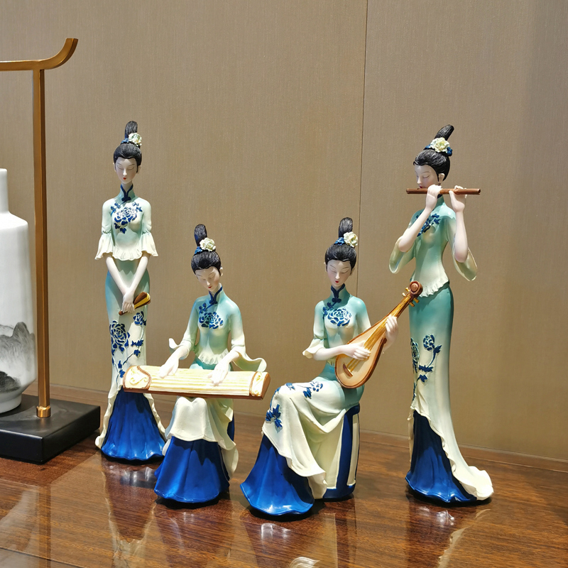 新中式客厅艺术摆件中国风古典仕女高档博古架茶室玄关酒柜装饰品