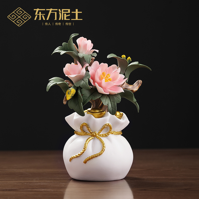 东方泥土《代代有钱》新中式招财陶瓷花家饰摆件客厅办公室装饰品