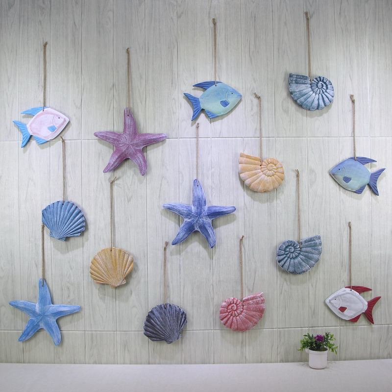 地中海风格海螺挂件海星小鱼贝壳装饰品挂饰做旧海洋风主题墙壁饰