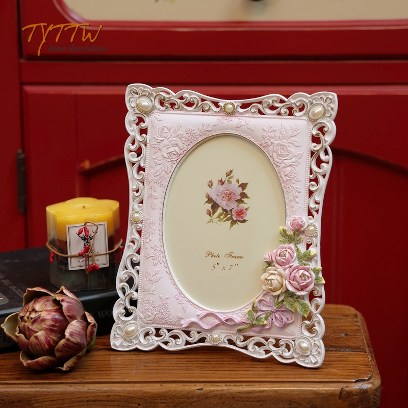 粉色玫瑰扎花仿珍珠系列温馨相框边桌摆件摆台家居画框