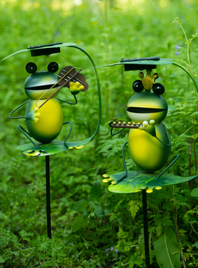 户外庭院青蛙太阳能灯装饰花插花园创意微景观装饰乡村田园摆件