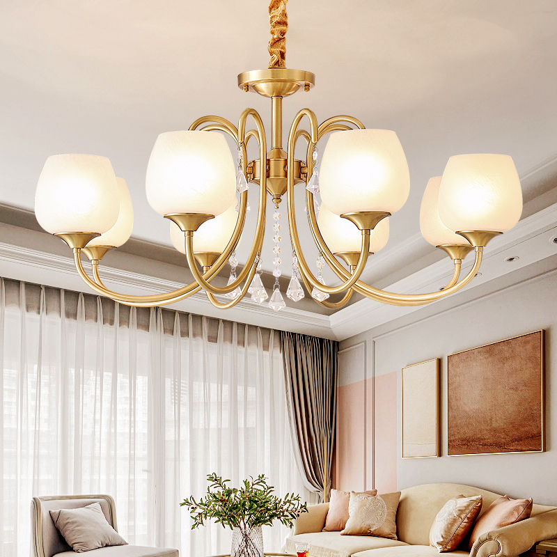 美式吊灯客厅灯水晶现代奢华全铜轻奢欧式餐厅法式高端别墅铜灯