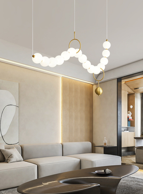全铜珍珠串吊灯轻奢创意设计师客厅餐厅吧台书房法式奶油风灯具