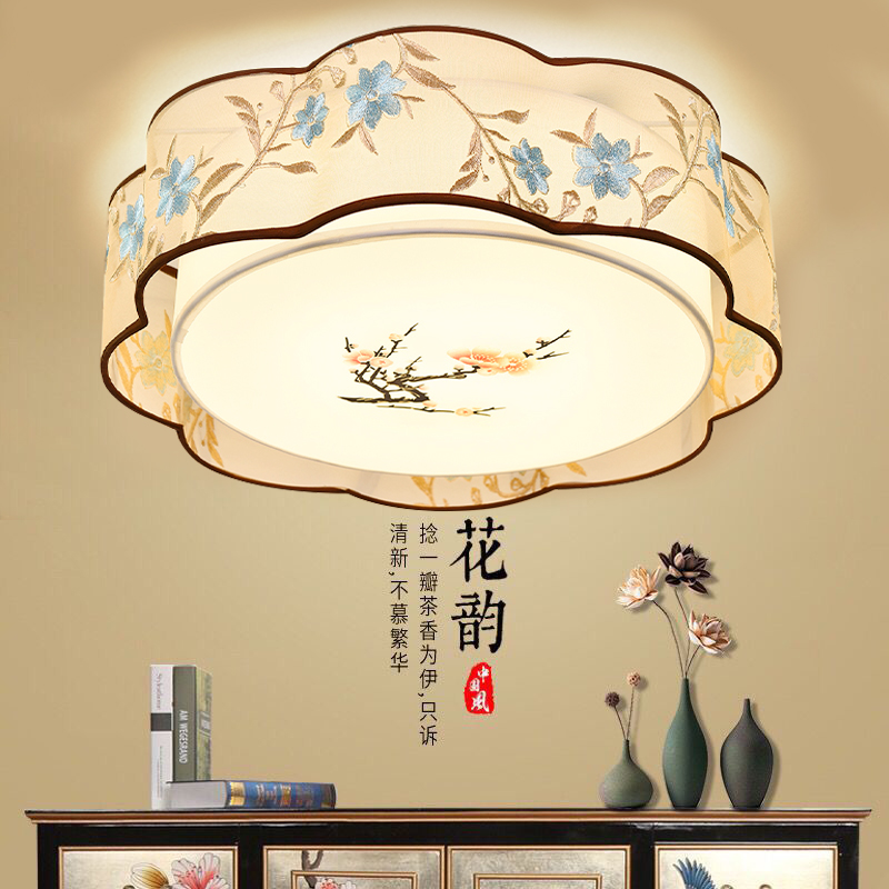 新中式大气 客厅卧室书房吸顶灯中国风印花现代简约led客房圆形灯