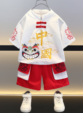 男童唐装套装夏季中国风2024新款宝宝短袖小童夏装洋气潮儿童汉服