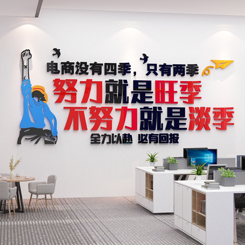 电商办公室墙面装饰企业文化励志背景贴纸画公司标语618氛围布置