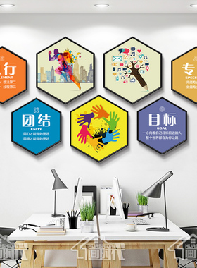 公司办公室励志装饰画六边形组合挂画企业文化墙创意标语海报壁画
