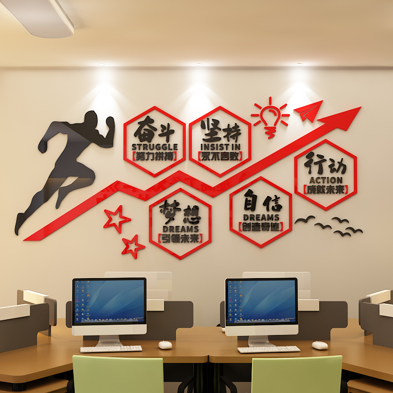 办公室墙面装饰公司企业文化会议室励志标语氛围布置全力以赴贴画