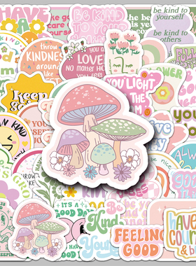 50张丹麦粉色励志英文卡通个性潮流涂鸦装饰行李箱水杯手机壳贴纸