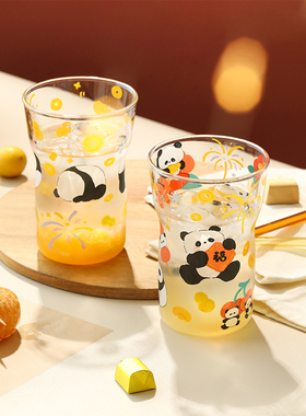 蓝莲花熊猫创意玻璃啤酒杯女生可爱牛奶果汁饮料杯子喝水杯高颜值