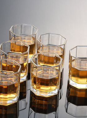 水杯玻璃杯子套装威士忌酒杯家用白酒杯商用6只装啤酒杯洋酒杯KTV
