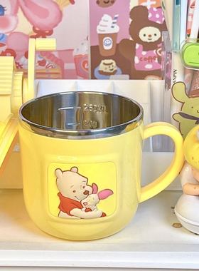 迪士尼 儿童牛奶杯家用幼儿宝宝维尼熊喝水杯子316不锈钢带刻度杯