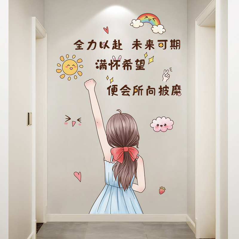 门贴装饰温馨墙纸海报墙贴纸卧室床头小图案房间布置励志女孩贴画
