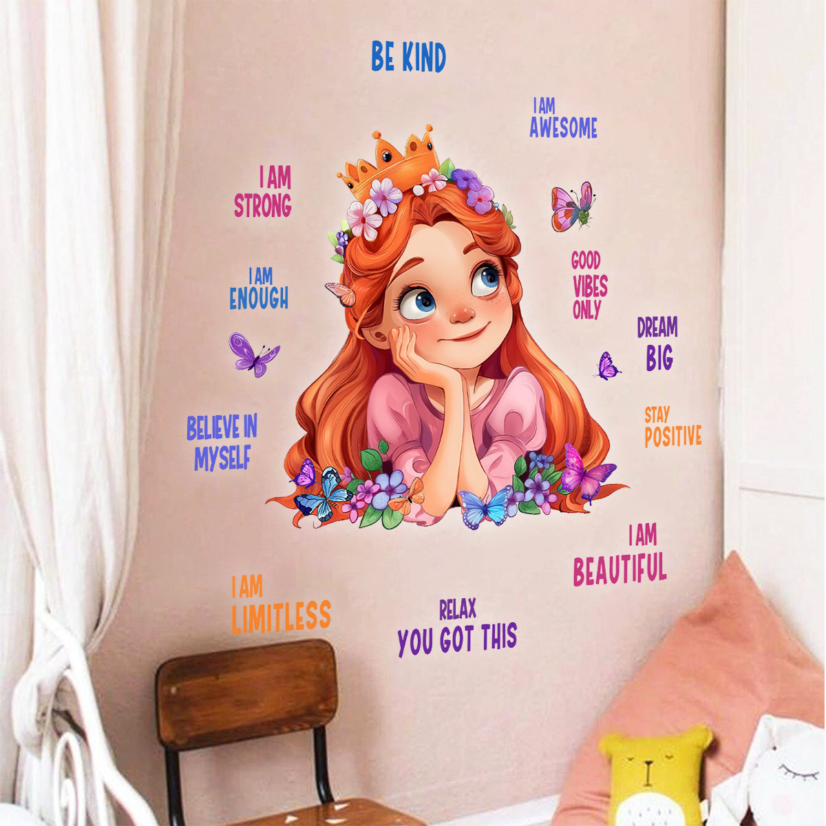英文公主励志贴纸跨境亚马逊装饰贴画房间卧室温馨布置墙贴画