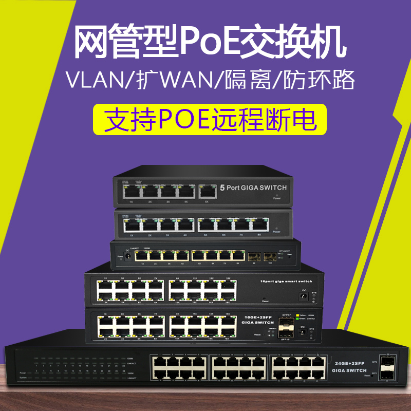 5口8口16口24口全千兆POE交换机带2SFP光口48V网管VLAN汇聚隔离镜像支持远程断电网管POE交换机
