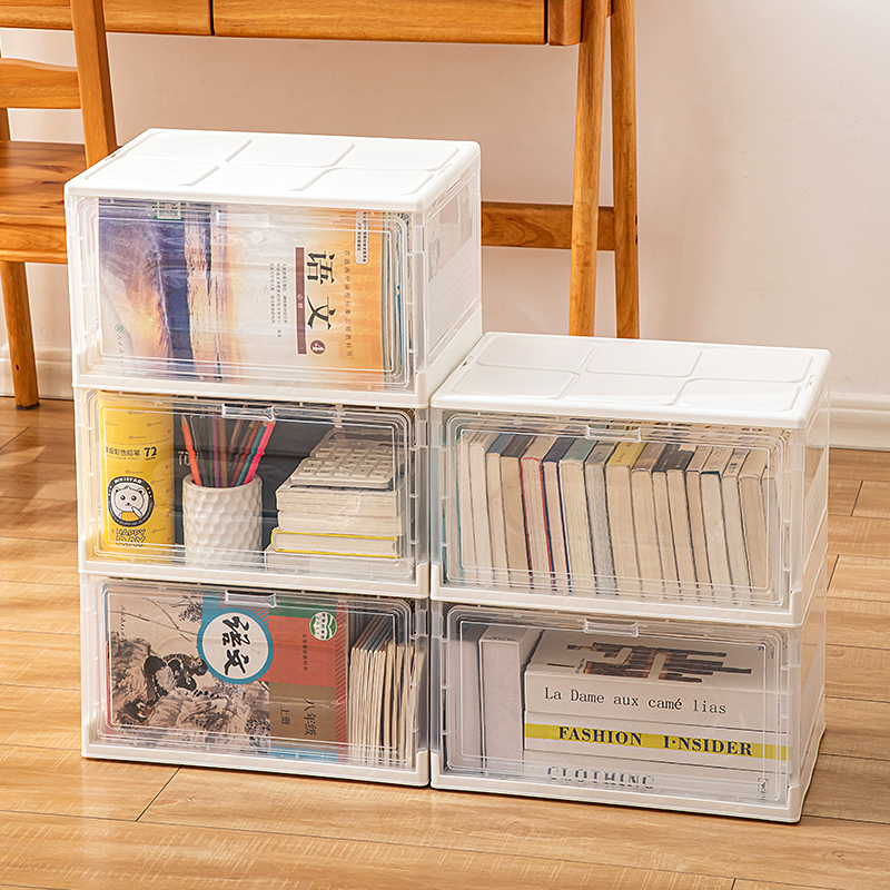 可折叠透明书箱书本收纳箱放书籍装书盒高中学生教室储物整理箱子