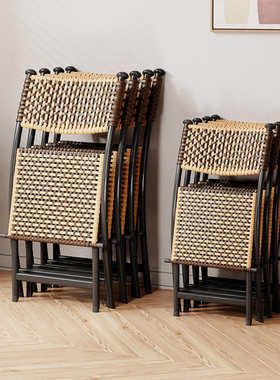 藤椅家用塑料餐椅阳台靠背椅可折叠便携晒太阳小板凳户外编织椅子