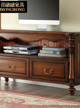 美式纯实木电视柜简约欧式现代卧室家具小户型迷你超薄高款窄高柜