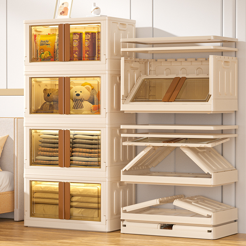 家用免安装塑料收纳箱 儿童玩具书籍储物柜 透明折叠可叠加收纳柜