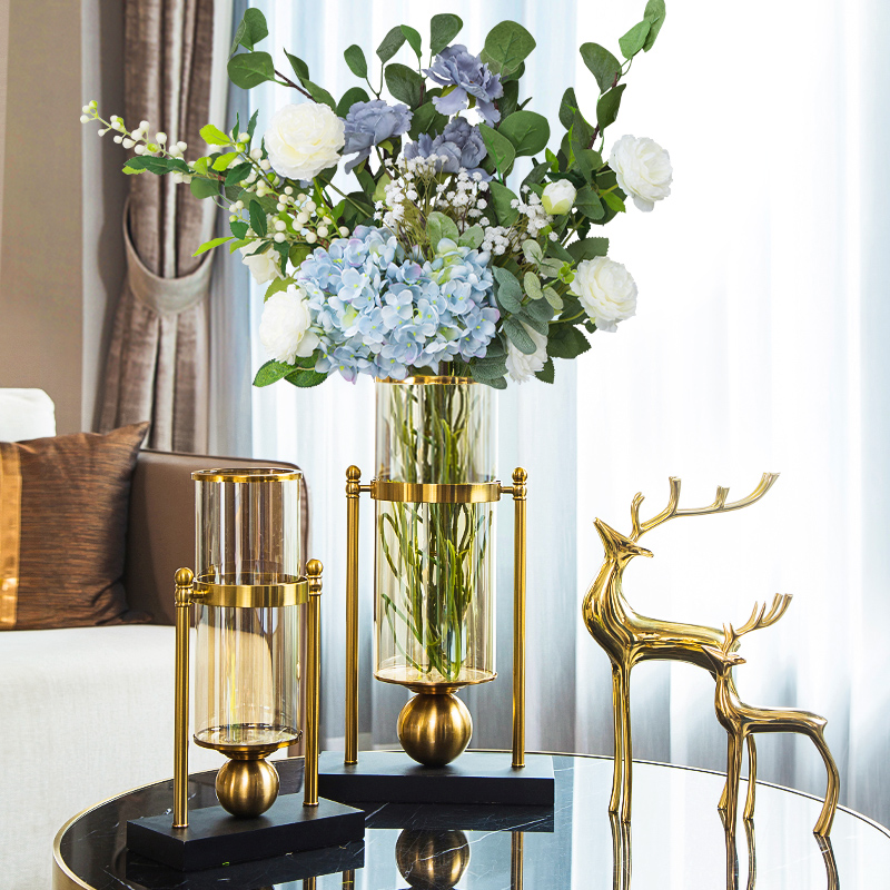 现代轻奢玻璃花瓶摆件客厅插花美式高级感餐桌电视柜家居软装饰品