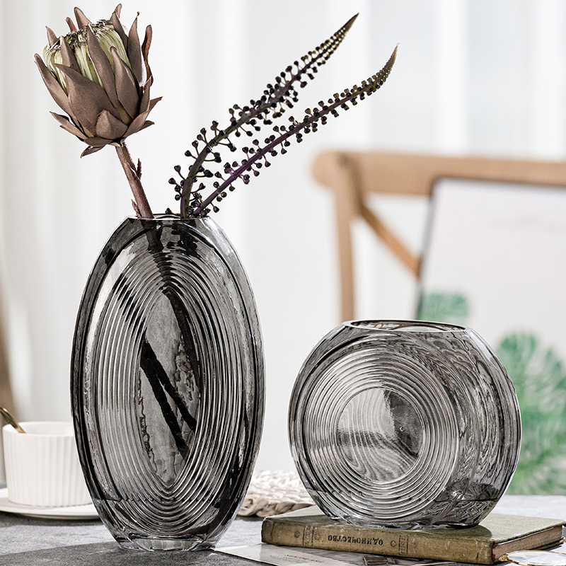 现代简约北欧水培鲜花花瓶玻璃透明样板间轻奢摆件创意家居软装饰